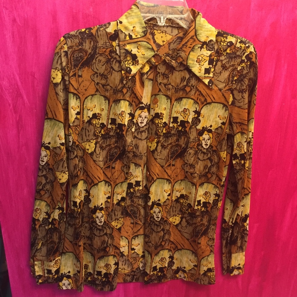 Vintage 70s moulin rouge Toulouse-Lautrec blouse